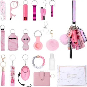 AMIR Safety Keychain Set for Women, Wristlet Strap Keychain with Personal Alarm and Pom Pom Accessories Kit