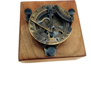 Antique Brass Pocket Sundial Compass for Navigation Outdoor Activities Camping Hiking 3 inch with Wood Box (MVJF)