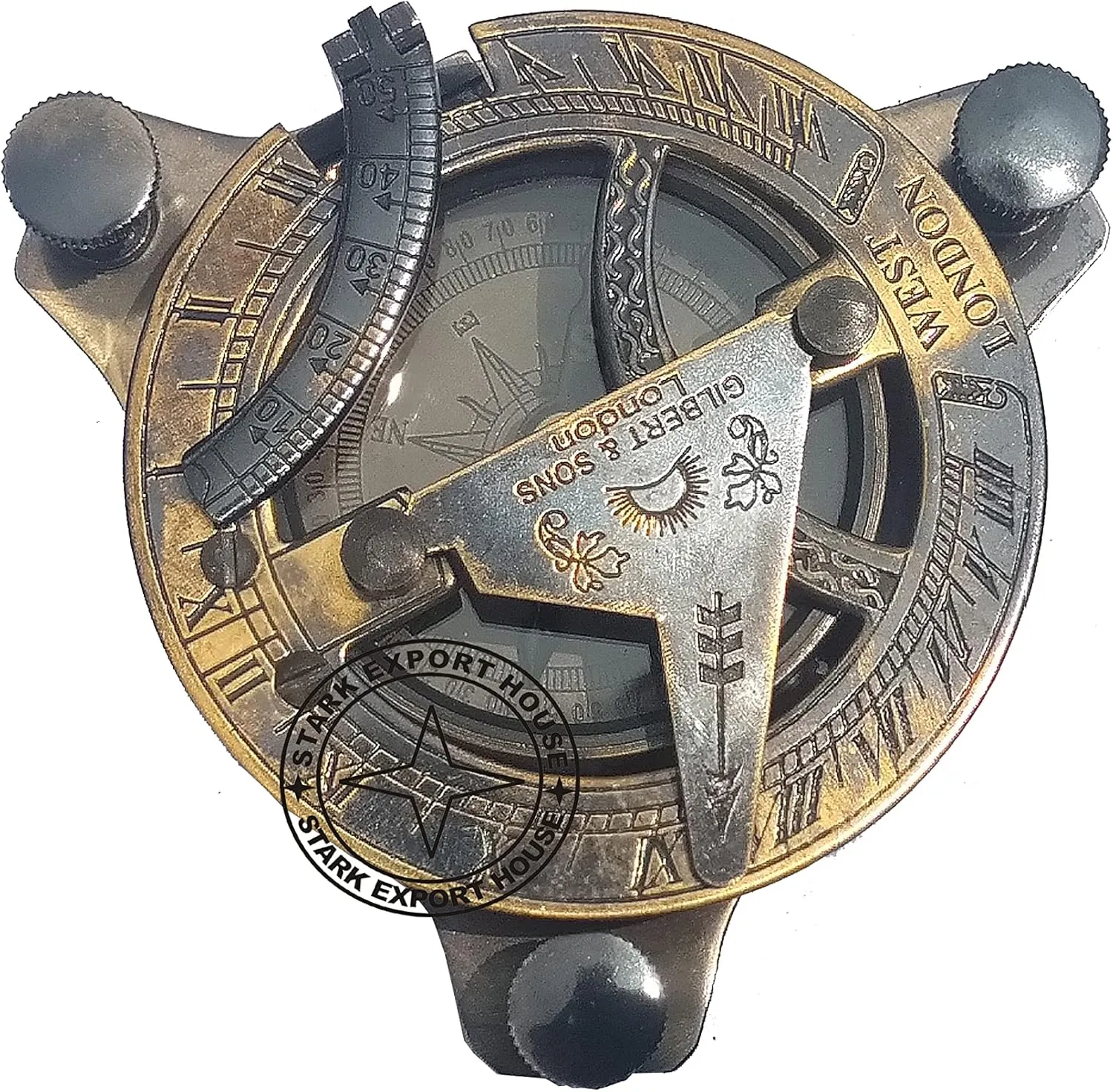 Antique Brass Pocket Sundial Compass for Navigation Outdoor Activities Camping Hiking 3 inch with Wood Box (OPUM)