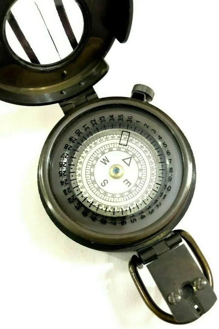 Antique Nautical Brass Compass Collectible Marine Nautical Working Military Prismatic Pocket Compass