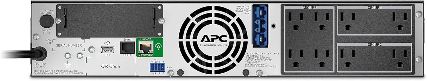 APC Network UPS, 1500VA Smart-UPS Sine Wave UPS with Extended Run Option, SMX1500RM2UC, 2U Rackmount/Tower Convertible, Line-Interactive, 120V