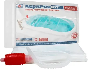 AquaPod Kit 2.0 Emergency Water Storage Bladder USA Made BPA Free Hurricane Survival Bathtub Drinking Solution Expandable Capacity in Bag