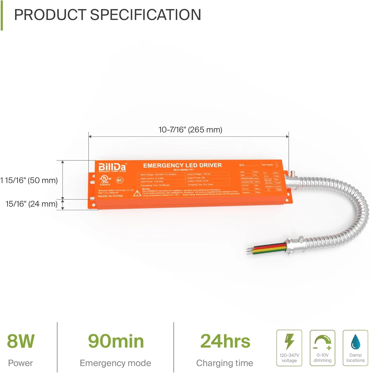 ASD Battery Back-Up Kit 8W - Suitable for LED Commercial Downlights ASD-CDL7, CD-P, CD-T - 90 Minutes Emergency Battery, 5000 Cycles of Standard Charge & Discharge - Damp Rated, UL Certified