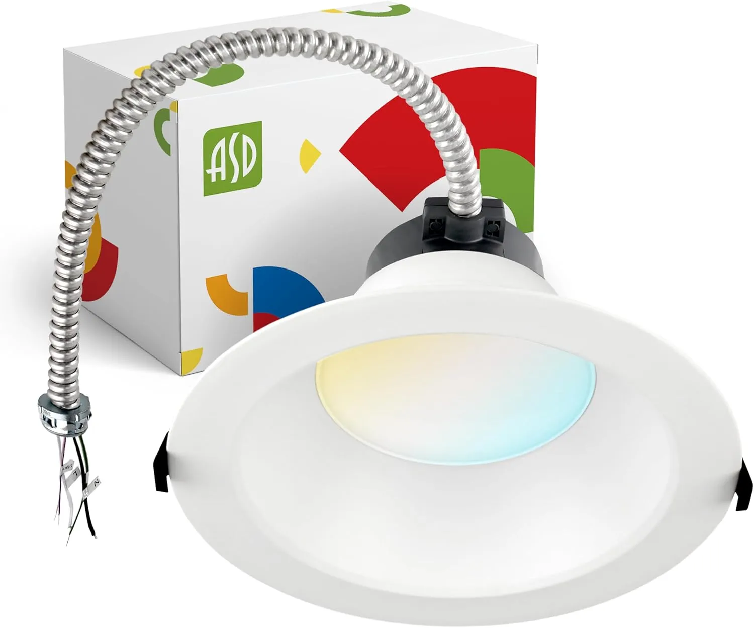 ASD Commercial LED Downlight 8 Inch, Round Power Adjustable Downlights 16/22/26/30/35W, Canless LED Recessed Lighting 120-277V, 5 CCT 2700K-5000K, Dimmable Ceiling Light Fixture, IC Rated, White, ETL