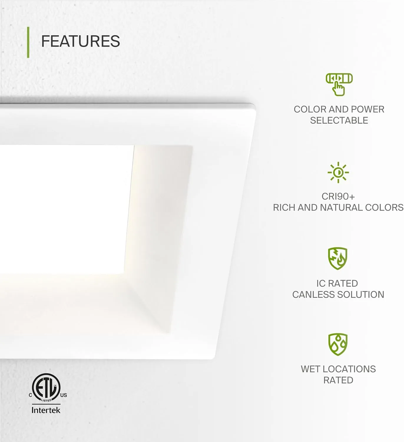 ASD Commercial LED Downlight 8 Inch, Square Power Adjustable Downlights 16/22/26/30/35W, Canless LED Recessed Lighting 120-277V, 5 CCT 2700K-5000K, Dimmable Ceiling Light Fixture, IC Rated, White ETL