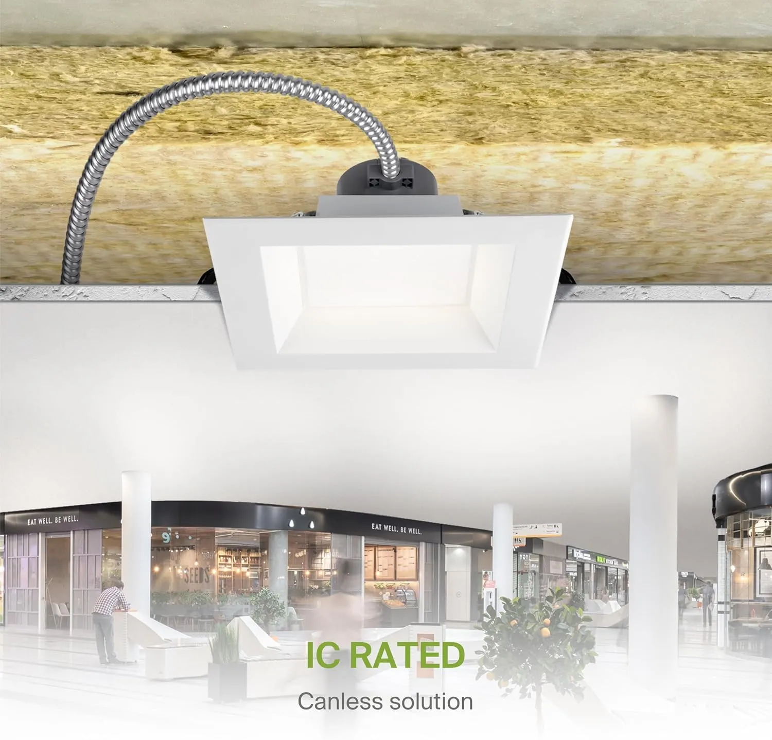 ASD Commercial LED Downlight 8 Inch, Square Power Adjustable Downlights 16/22/26/30/35W, Canless LED Recessed Lighting 120-277V, 5 CCT 2700K-5000K, Dimmable Ceiling Light Fixture, IC Rated, White ETL