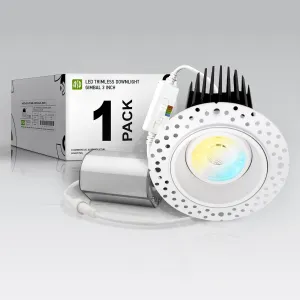 ASD Trimless 3 Inch Gimbal LED Recessed Light, 12W 120V Canless LED Downlight, Adjustable Dimmable Directional Ceiling Light with J-Box, 5 CCT 2700K-5000K, CRI 90 , IC Rated, Airtight, ETL, White