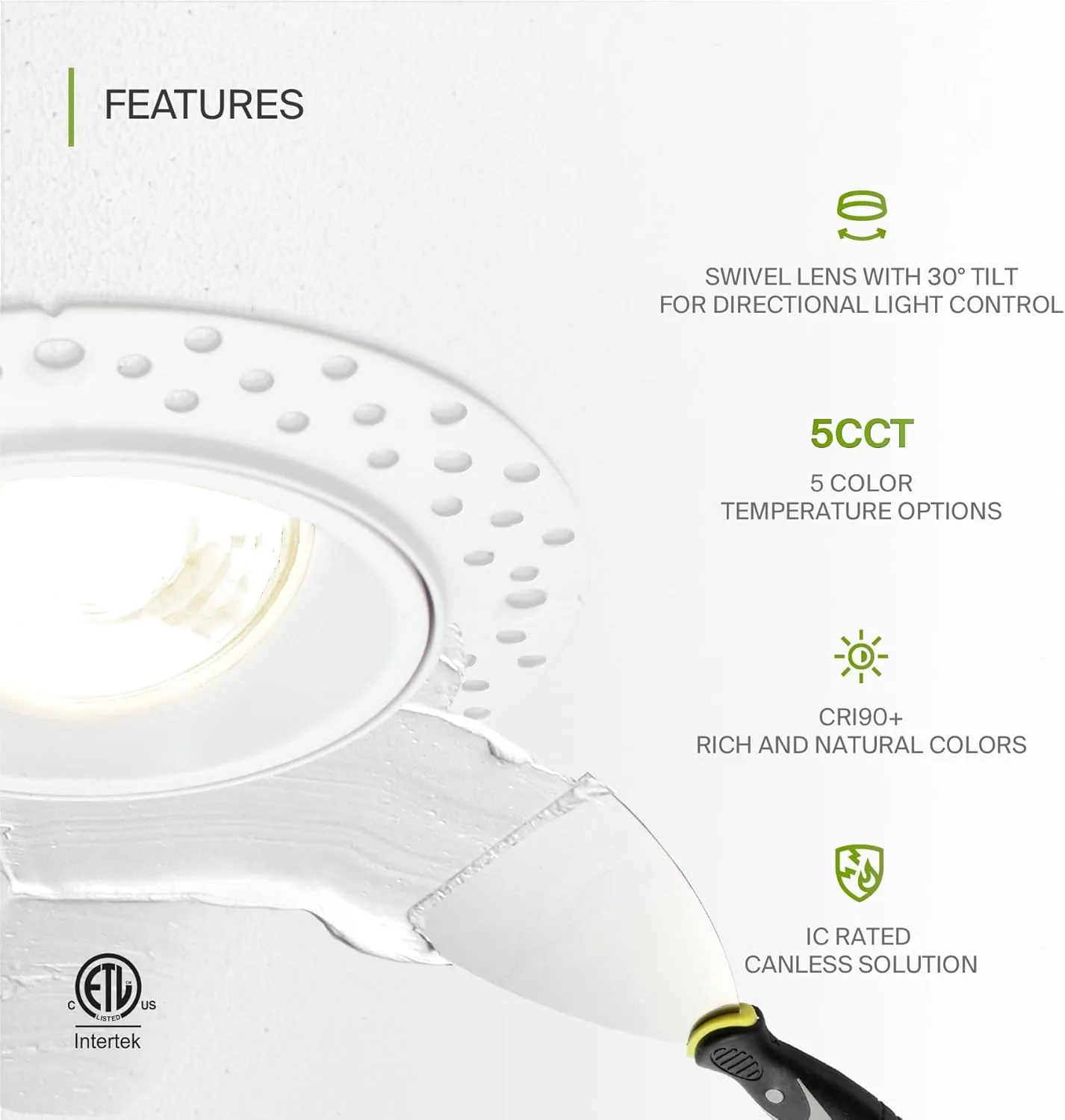 ASD Trimless 3 Inch Gimbal LED Recessed Light, 12W 120V Canless LED Downlight, Adjustable Dimmable Directional Ceiling Light with J-Box, 5 CCT 2700K-5000K, CRI 90 , IC Rated, Airtight, ETL, White