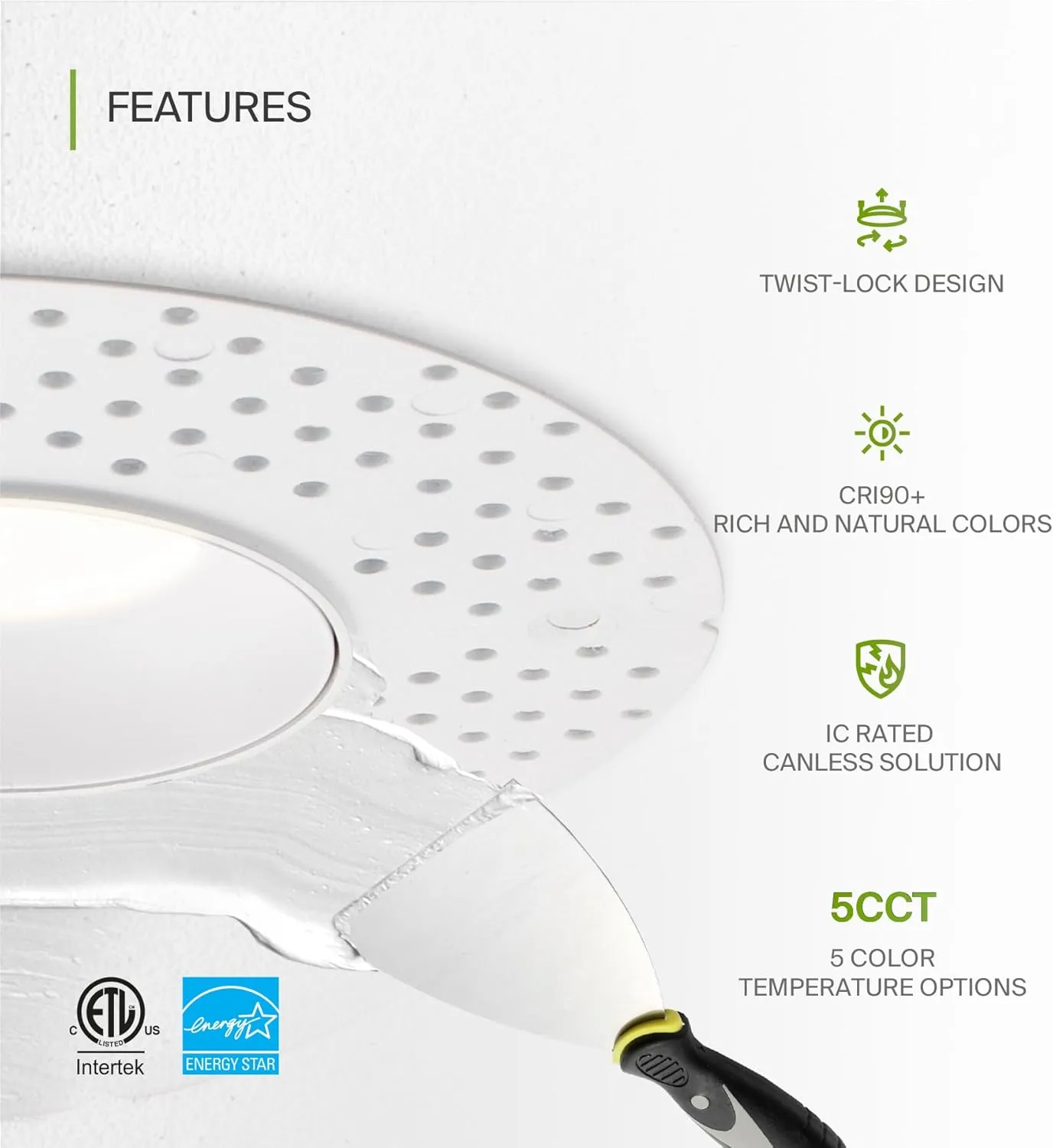 ASD Trimless 3 Inch LED Recessed Light, 12W 120V Round Commercial Downlight, Canless Dimmable Lights for Ceiling with J-Box, 5 CCT 2700K-5000K, CRI 90 , IC Rated, ETL, Energy Star, White