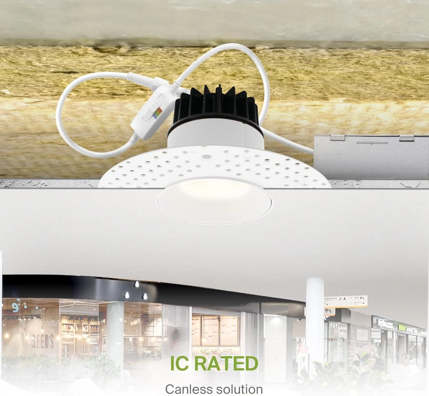 ASD Trimless 3 Inch LED Recessed Light, 12W 120V Round Commercial Downlight, Canless Dimmable Lights for Ceiling with J-Box, 5 CCT 2700K-5000K, CRI 90 , IC Rated, ETL, Energy Star, White