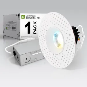 ASD Trimless 3 Inch LED Recessed Light, 12W 120V Round Commercial Downlight, Canless Dimmable Lights for Ceiling with J-Box, 5 CCT 2700K-5000K, CRI 90 , IC Rated, ETL, Energy Star, White
