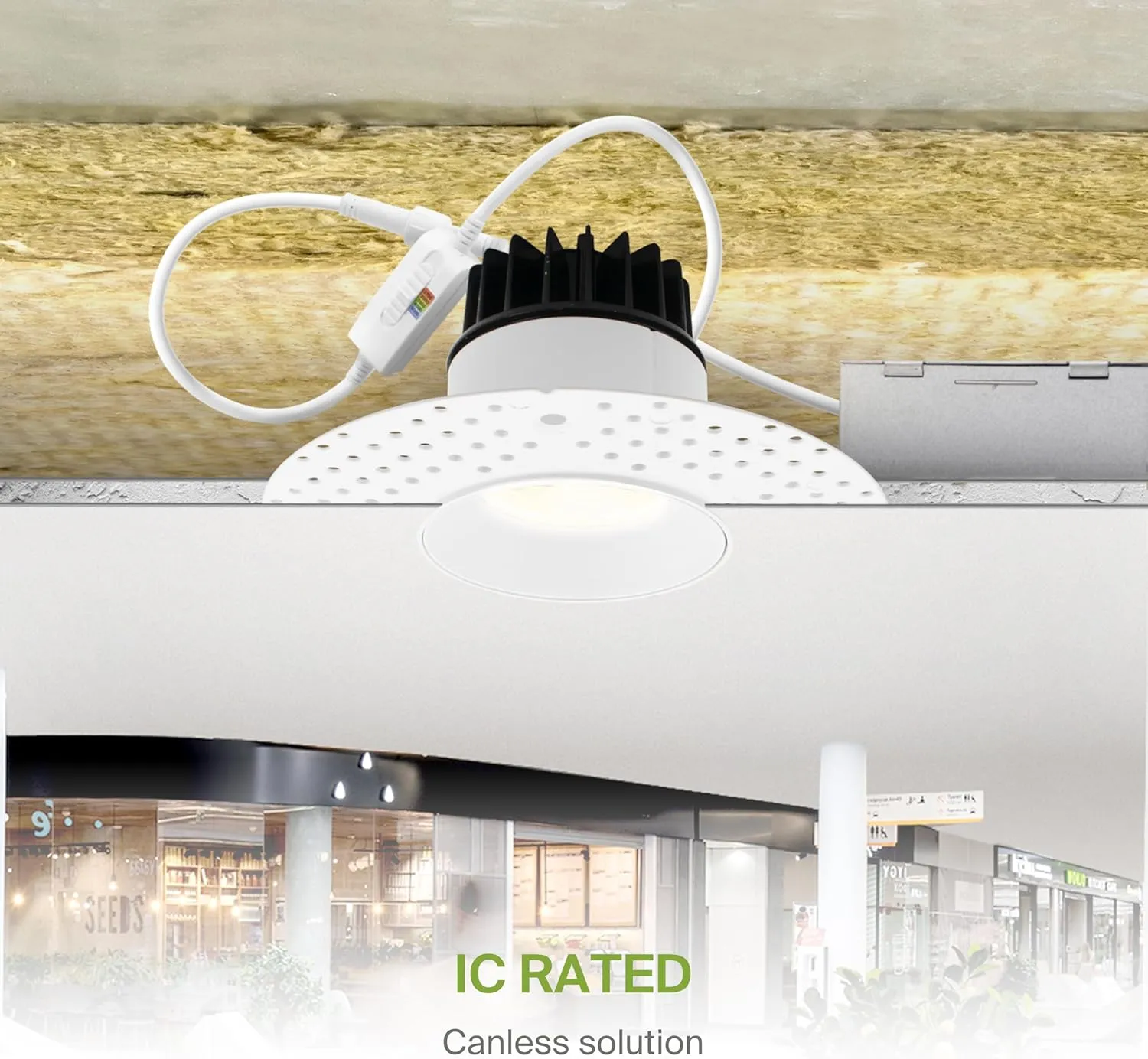 ASD Trimless 3 Inch LED Recessed Light, 12W 120V Triac Round Commercial Downlight, Canless Dimmable Lights for Ceiling with J-Box, 5 CCT 2700K-5000K, CRI 90 , IC Rated, ETL, White, 8 Pack