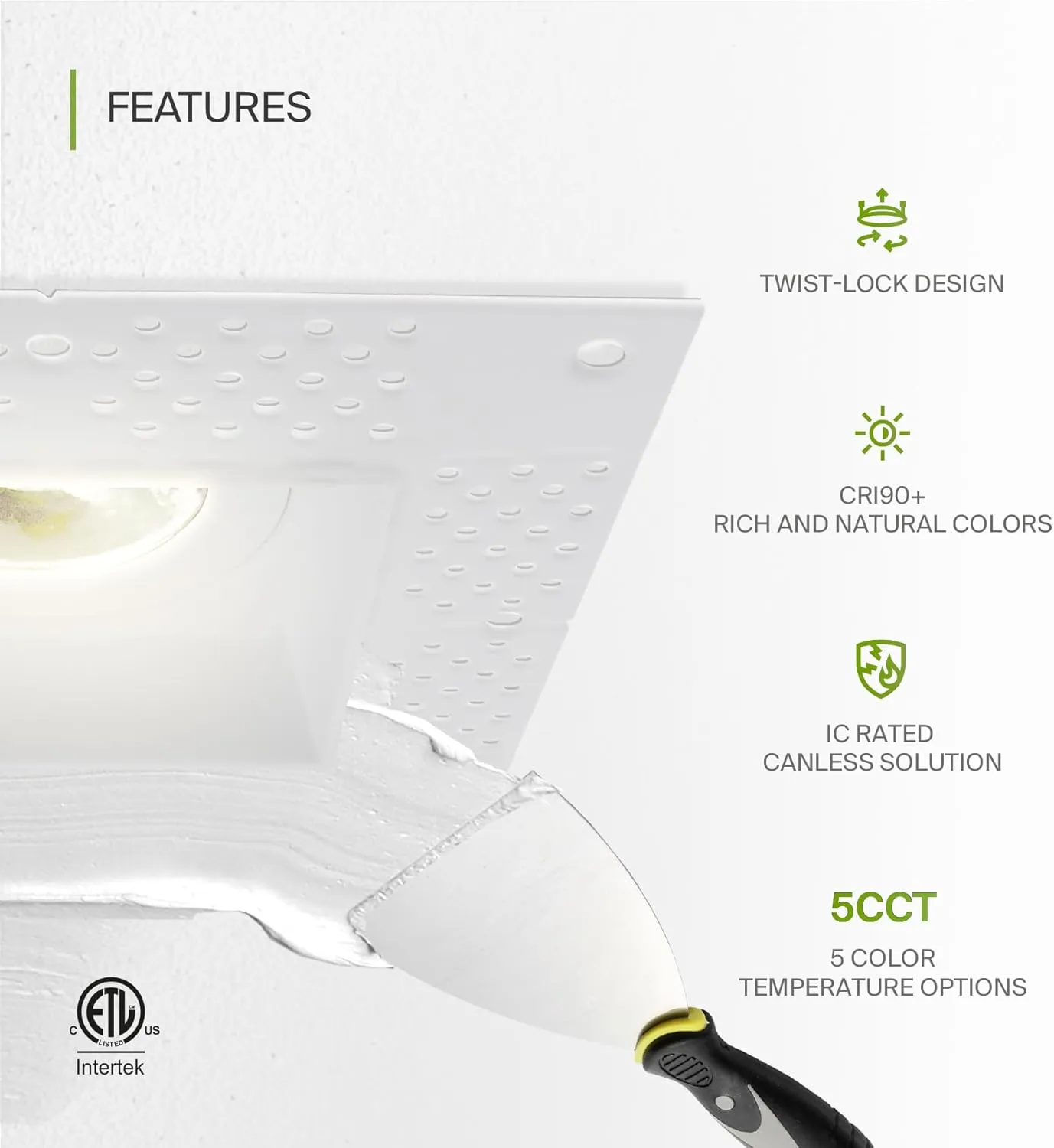 ASD Trimless 3 Inch LED Recessed Lighting, 12W 120V Commercial Square Downlight, Canless Dimmable Lights for Ceiling with J-Box, 5 CCT 2700K-5000K, CRI 90 , IC Rated, ETL, White