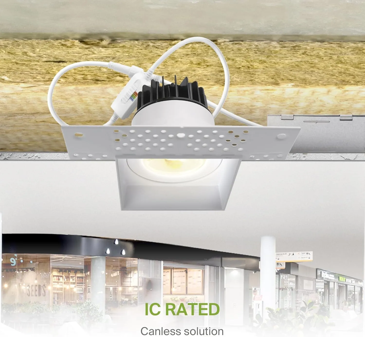 ASD Trimless 3 Inch LED Recessed Lighting, 12W 120V Commercial Square Downlight, Canless Dimmable Lights for Ceiling with J-Box, 5 CCT 2700K-5000K, CRI 90 , IC Rated, ETL, White