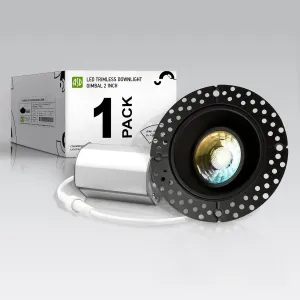 ASD Trimless Gimbal LED Recessed Lighting 2 Inch, 8W 120V LED Downlight, Adjustable Dimmable Directional Ceiling Light with J-Box, 5 CCT 2700K-5000K, CRI 90  IC Rated, Airtight, ETL Energy Star, Black