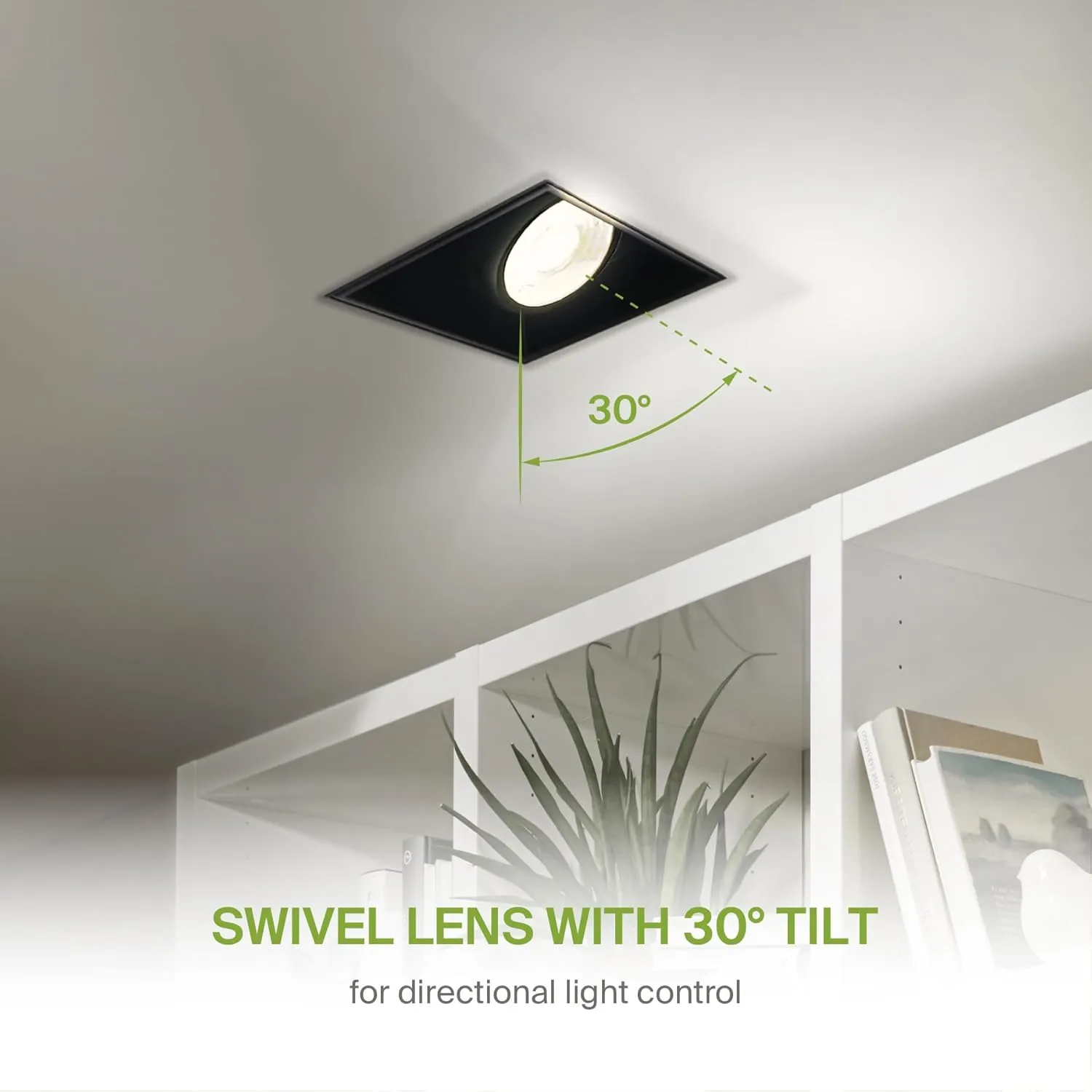 ASD Trimless Gimbal LED Recessed Lighting 2 Inch, 8W 120V Square LED Downlight, Adjustable Dimmable Directional Ceiling Light with J-Box, 5 CCT 2700K-5000K, CRI 90 , IC Rated, Airtight, ETL, Black