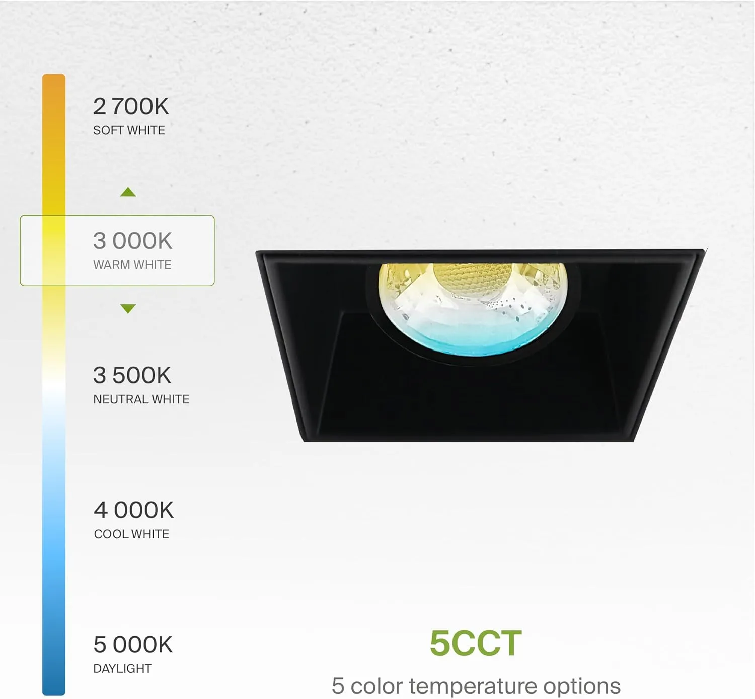 ASD Trimless Gimbal LED Recessed Lighting 2 Inch, 8W 120V Square LED Downlight, Adjustable Dimmable Directional Ceiling Light with J-Box, 5 CCT 2700K-5000K, CRI 90 , IC Rated, Airtight, ETL, Black