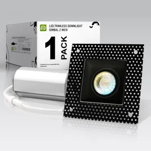 ASD Trimless Gimbal LED Recessed Lighting 2 Inch, 8W 120V Square LED Downlight, Adjustable Dimmable Directional Ceiling Light with J-Box, 5 CCT 2700K-5000K, CRI 90 , IC Rated, Airtight, ETL, Black
