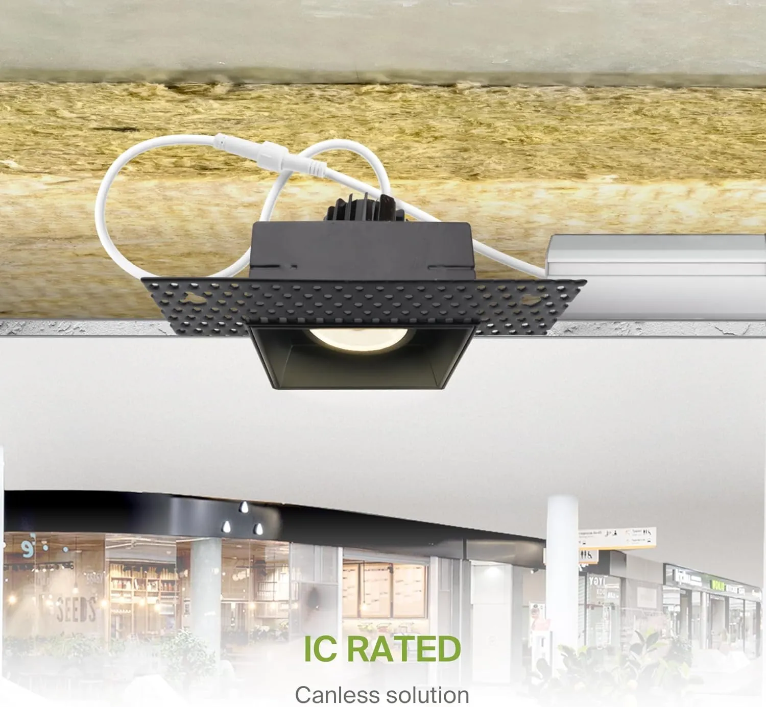 ASD Trimless Gimbal LED Recessed Lighting 2 Inch, 8W 120V Square LED Downlight, Adjustable Dimmable Directional Ceiling Light with J-Box, 5 CCT 2700K-5000K, CRI 90 , IC Rated, Airtight, ETL, Black