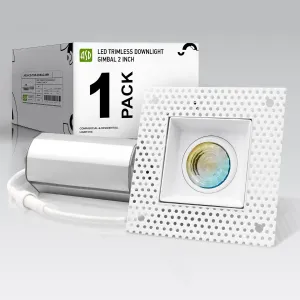 ASD Trimless Gimbal LED Recessed Lighting 2 Inch, 8W 120V Square LED Downlight, Adjustable Dimmable Directional Ceiling Light with J-Box, 5 CCT 2700K-5000K, CRI 90 , IC Rated, Airtight, ETL, White