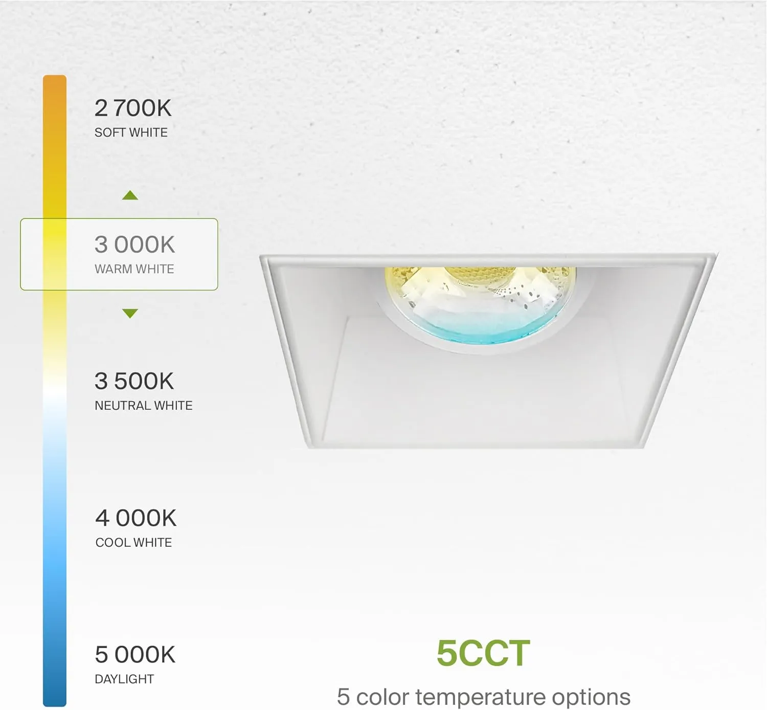 ASD Trimless Gimbal LED Recessed Lighting 2 Inch, 8W 120V Square LED Downlight, Adjustable Dimmable Directional Ceiling Light with J-Box, 5 CCT 2700K-5000K, CRI 90 , IC Rated, Airtight, ETL, White