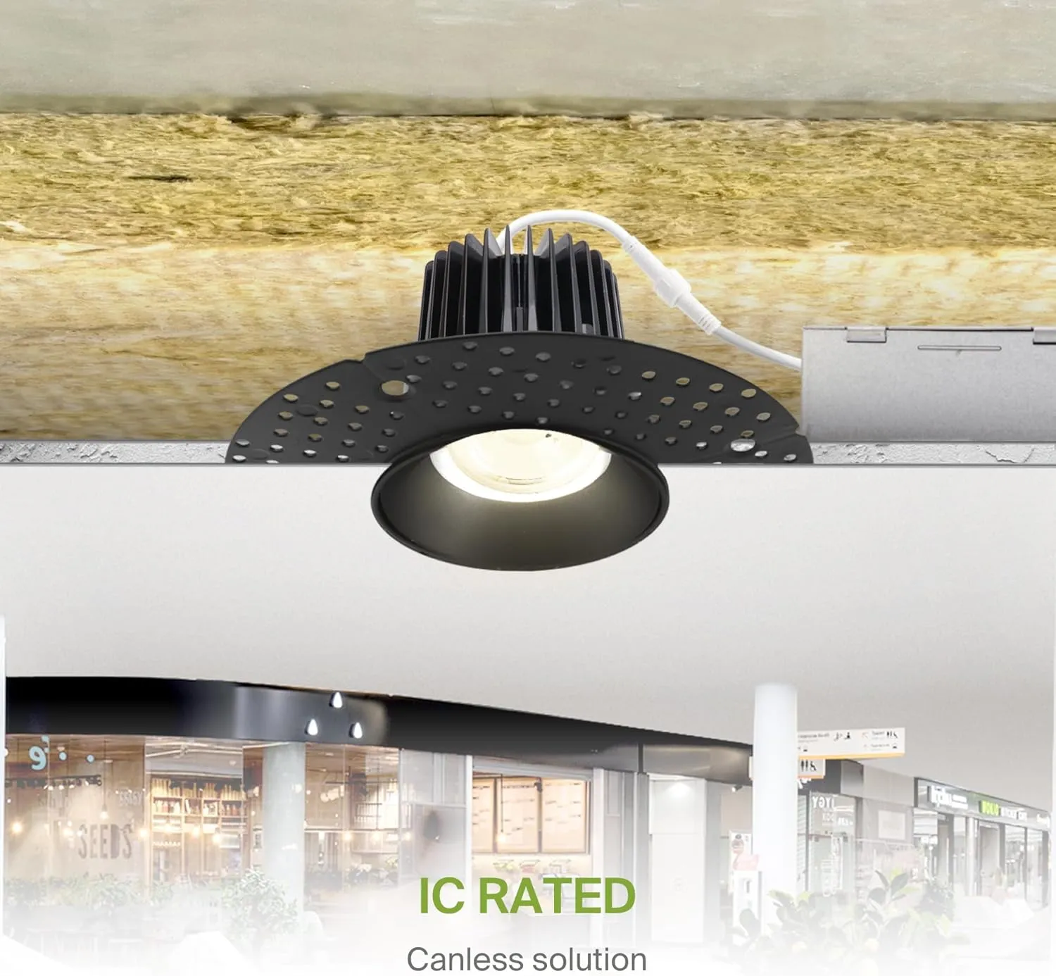 ASD Trimless LED Recessed Lighting 4 Inch, 15W 120V Round Commercial Downlight, Canless Dimmable Lights for Ceiling with J-Box, 5 CCT 2700K-5000K, CRI 90 , IC Rated, ETL, Energy Star, Black
