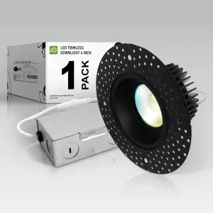 ASD Trimless LED Recessed Lighting 4 Inch, 15W 120V Round Commercial Downlight, Canless Dimmable Lights for Ceiling with J-Box, 5 CCT 2700K-5000K, CRI 90 , IC Rated, ETL, Energy Star, Black