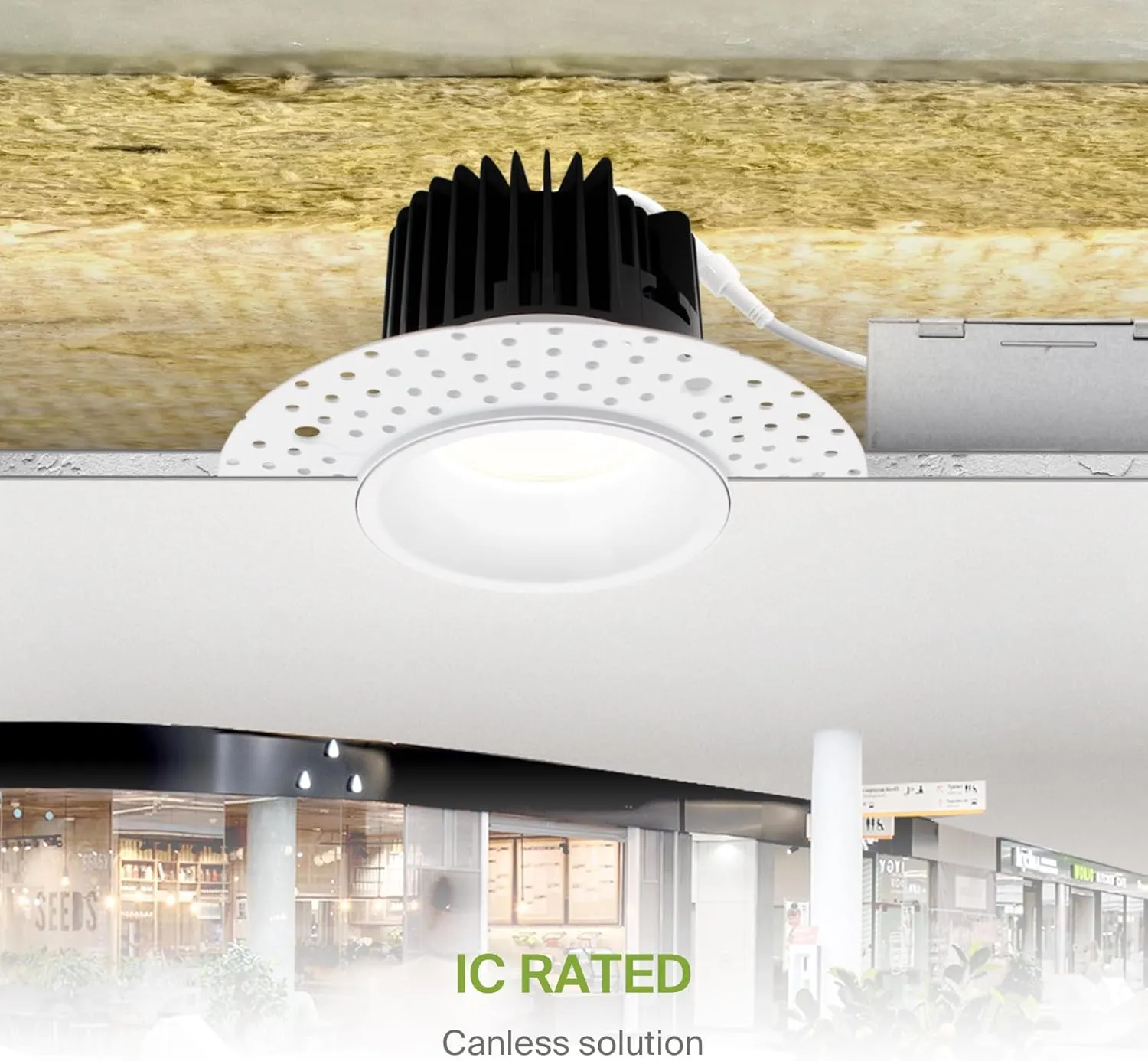 ASD Trimless LED Recessed Lighting 4 Inch, 15W 120V Round Commercial Downlight, Canless Dimmable Lights for Ceiling with J-Box, 5 CCT 2700K-5000K, CRI 90 , IC Rated, ETL, Energy Star, White