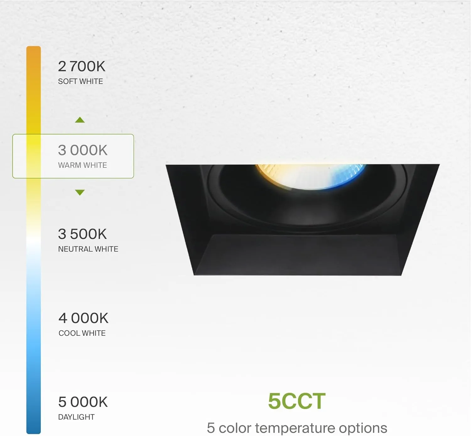 ASD Trimless LED Recessed Lighting 4 Inch, 15W 120V Square Commercial Downlight, Canless Dimmable Lights for Ceiling with J-Box, 5 CCT 2700K-5000K, CRI 90 , IC Rated, ETL, Energy Star, Black