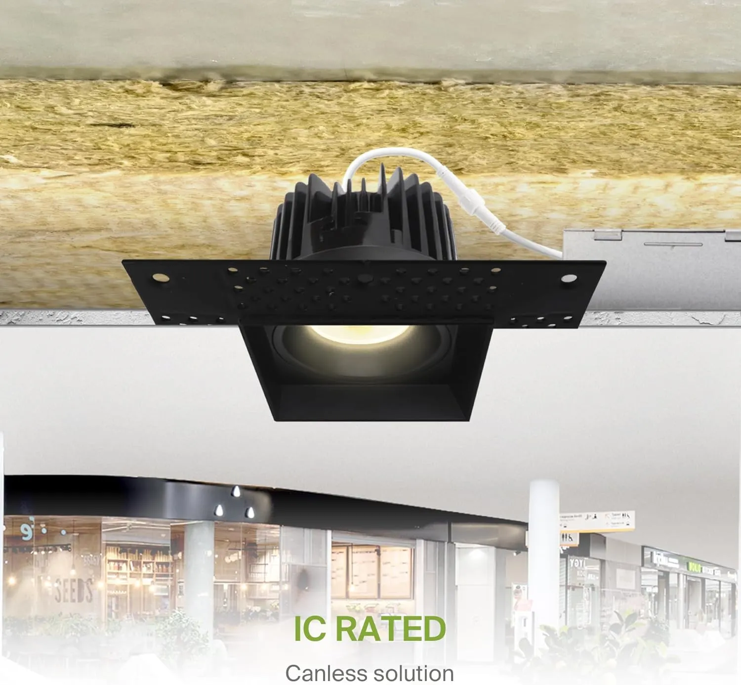 ASD Trimless LED Recessed Lighting 4 Inch, 15W 120V Square Commercial Downlight, Canless Dimmable Lights for Ceiling with J-Box, 5 CCT 2700K-5000K, CRI 90 , IC Rated, ETL, Energy Star, Black
