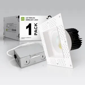 ASD Trimless LED Recessed Lighting 4 Inch, 15W 120V Square Commercial Downlight, Canless Dimmable Lights for Ceiling with J-Box, 5 CCT 2700K-5000K, CRI 90 , IC Rated, ETL, Energy Star, White