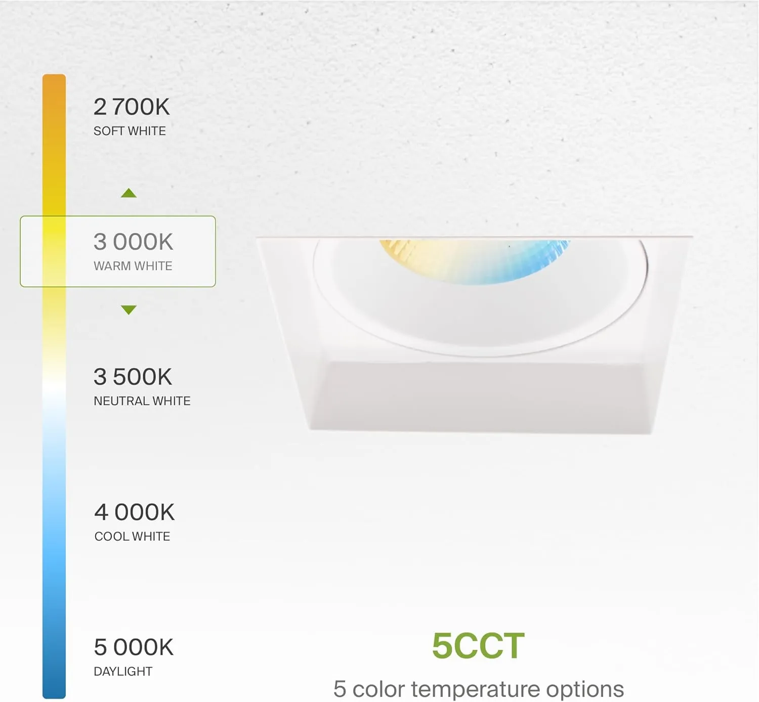 ASD Trimless LED Recessed Lighting 4 Inch, 15W 120V Square Commercial Downlight, Canless Dimmable Lights for Ceiling with J-Box, 5 CCT 2700K-5000K, CRI 90 , IC Rated, ETL, Energy Star, White