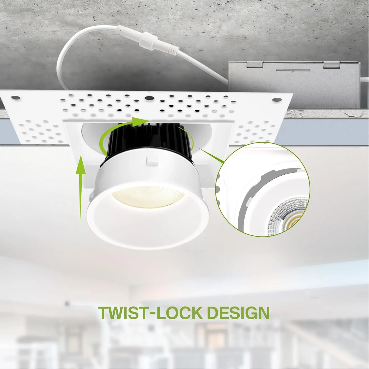ASD Trimless LED Recessed Lighting 4 Inch, 15W 120V Square Commercial Downlight, Canless Dimmable Lights for Ceiling with J-Box, 5 CCT 2700K-5000K, CRI 90 , IC Rated, ETL, Energy Star, White