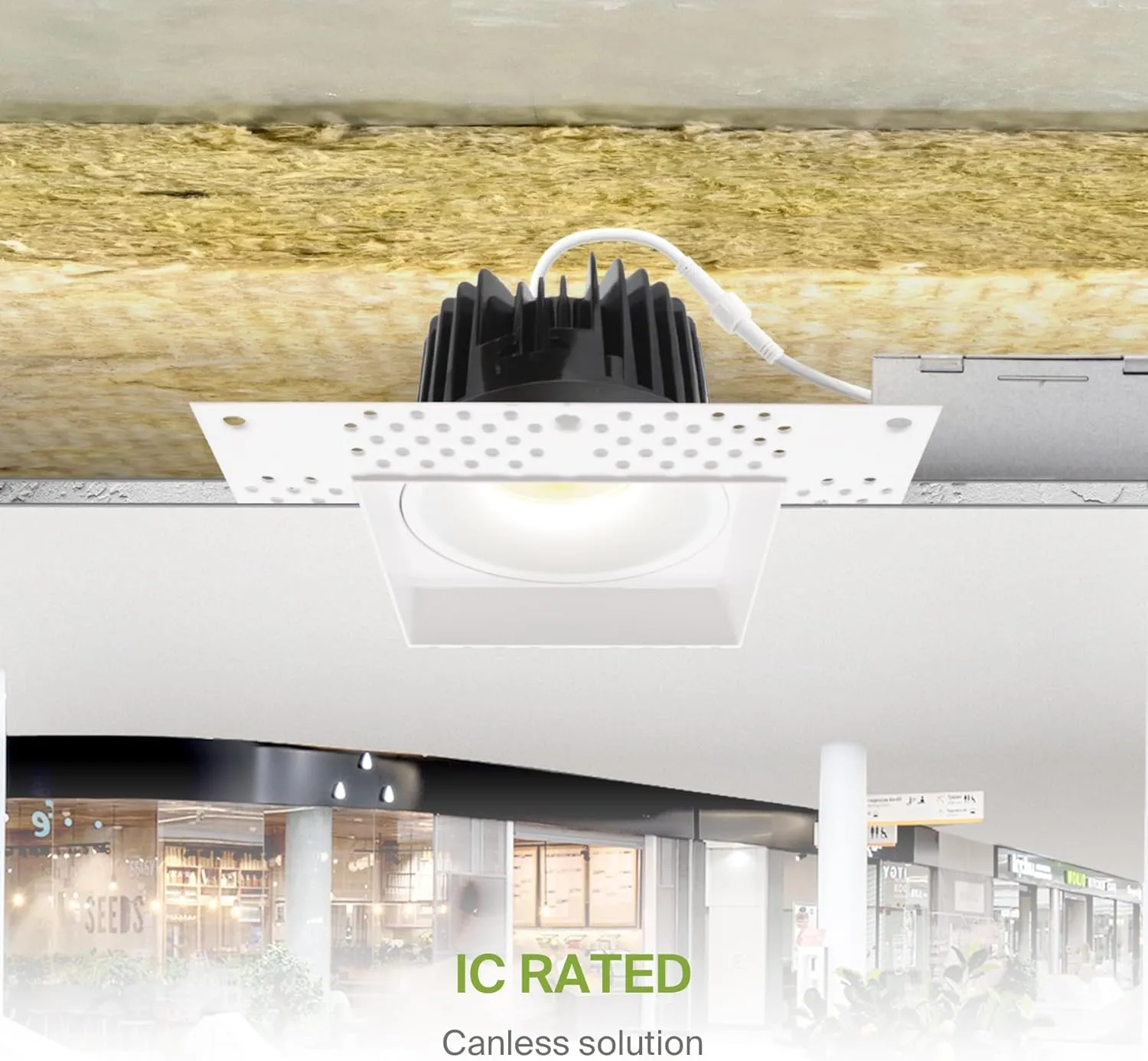 ASD Trimless LED Recessed Lighting 4 Inch, 15W 120V Square Commercial Downlight, Canless Dimmable Lights for Ceiling with J-Box, 5 CCT 2700K-5000K, CRI 90 , IC Rated, ETL, Energy Star, White