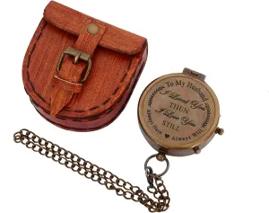 Authentic Vintage Style Brass Pocket Compass with Leather Case, Antique Military Navigation Tool Engraved for Adventures, Waterproof & Durable, Perfect for Hikers,Explorers & Campers