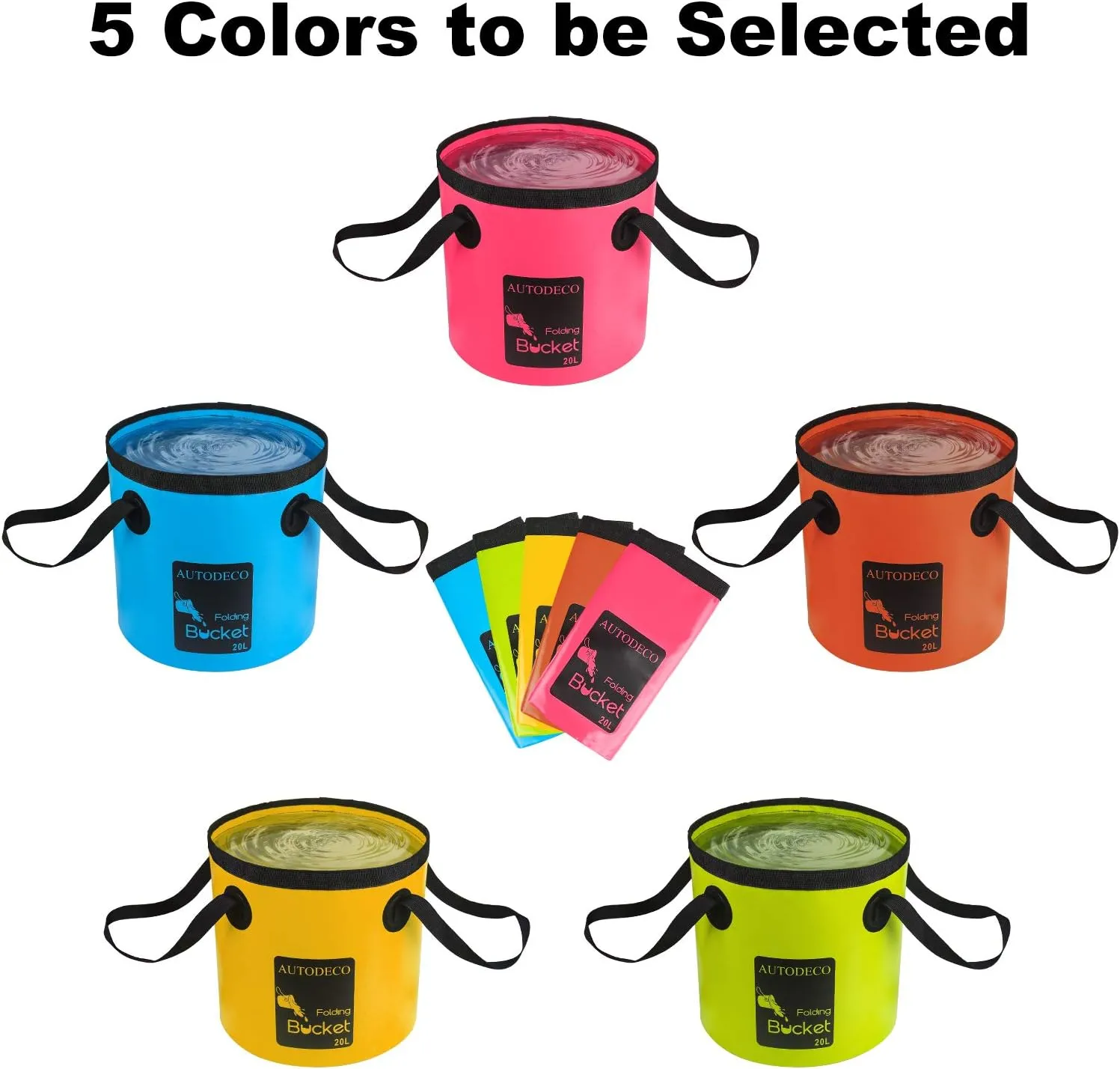 AUTODECO 2 Pack Collapsible Bucket 5 Gallon Container Folding Water Bucket Portable Wash Basin for Outdoor Travelling Camping Fishing Gardening Car Washing 20L