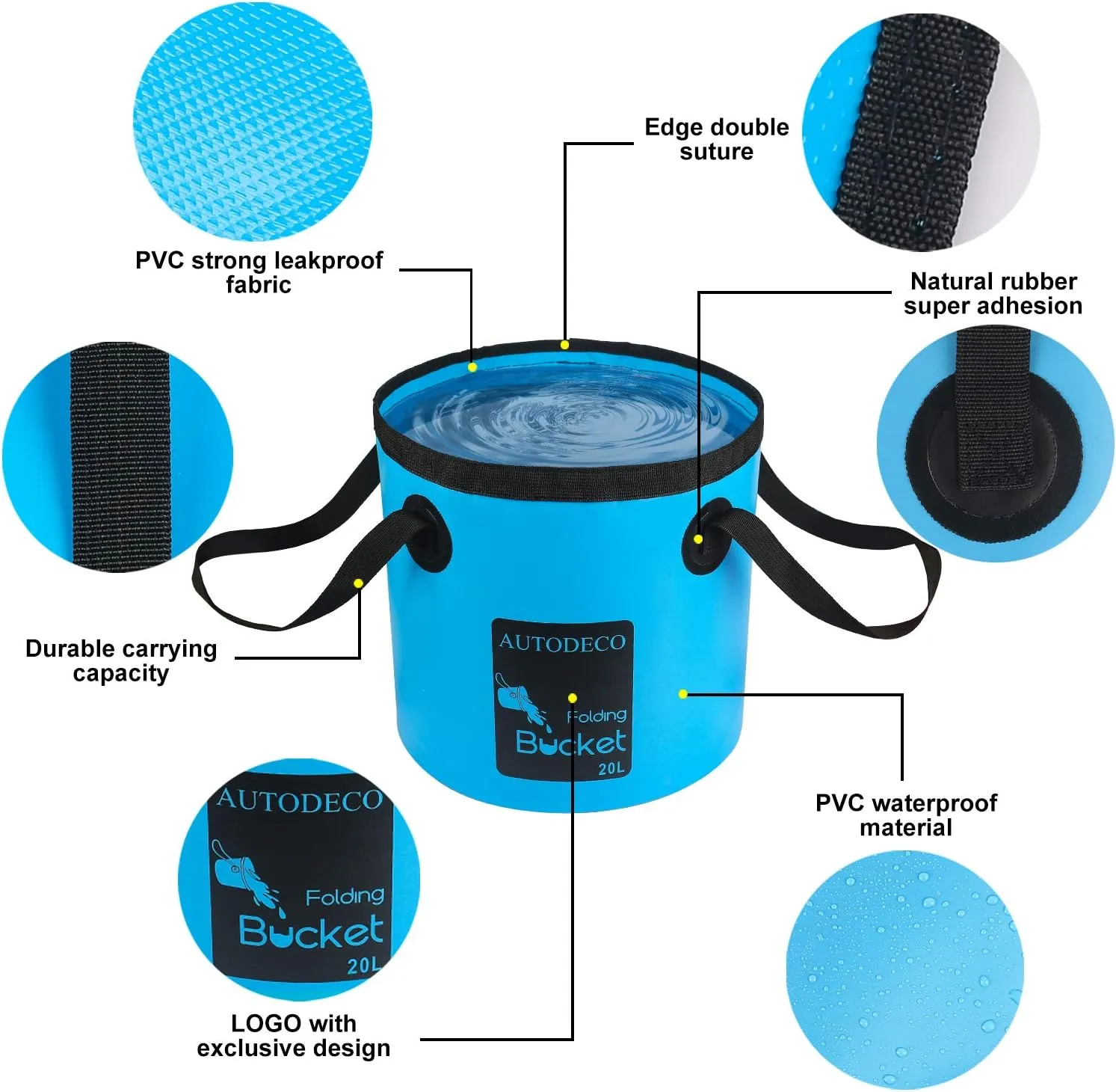 AUTODECO 2 Pack Collapsible Bucket 5 Gallon Container Folding Water Bucket Portable Wash Basin for Outdoor Travelling Camping Fishing Gardening Car Washing 20L