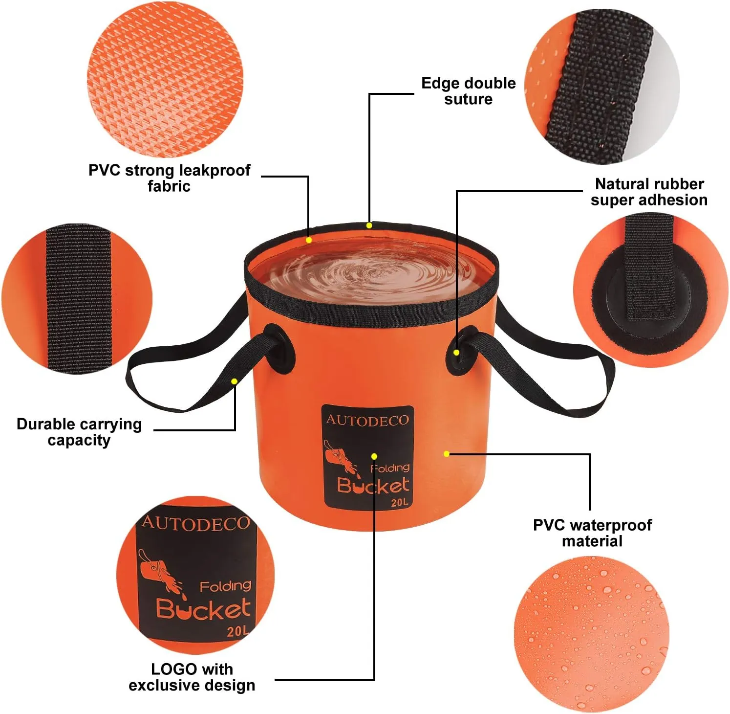 AUTODECO Collapsible Bucket 5 Gallon Container Folding Water Bucket Portable Wash Basin