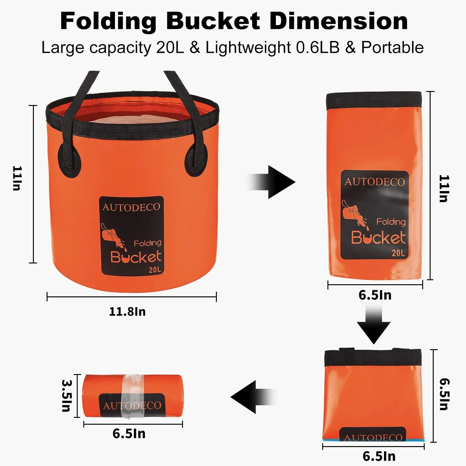 AUTODECO Collapsible Bucket 5 Gallon Container Folding Water Bucket Portable Wash Basin