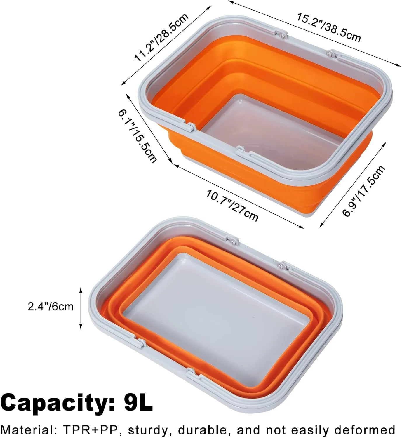 AUTODECO Collapsible Sink with Handle Towel, 2.37 Gal / 9L Foldable Wash Basin for Washing Dishes, Camping, Hiking and Home