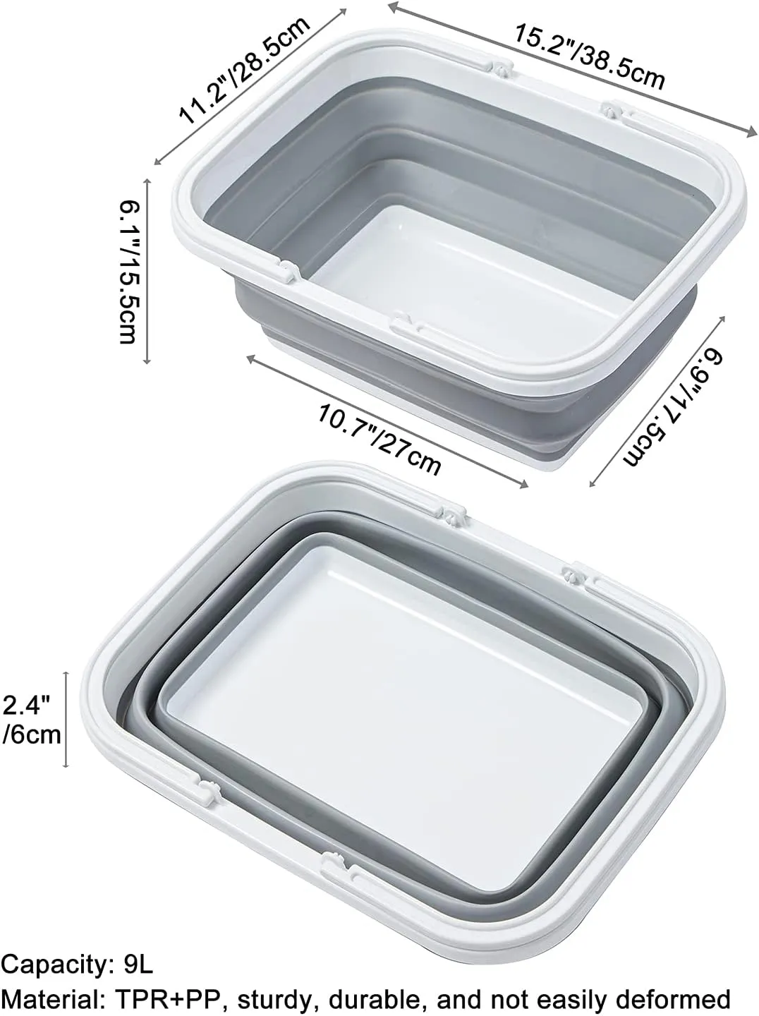 AUTODECO Collapsible Sink with Handle Towel, 2.37 Gal / 9L Foldable Wash Basin for Washing Dishes, Camping, Hiking and Home