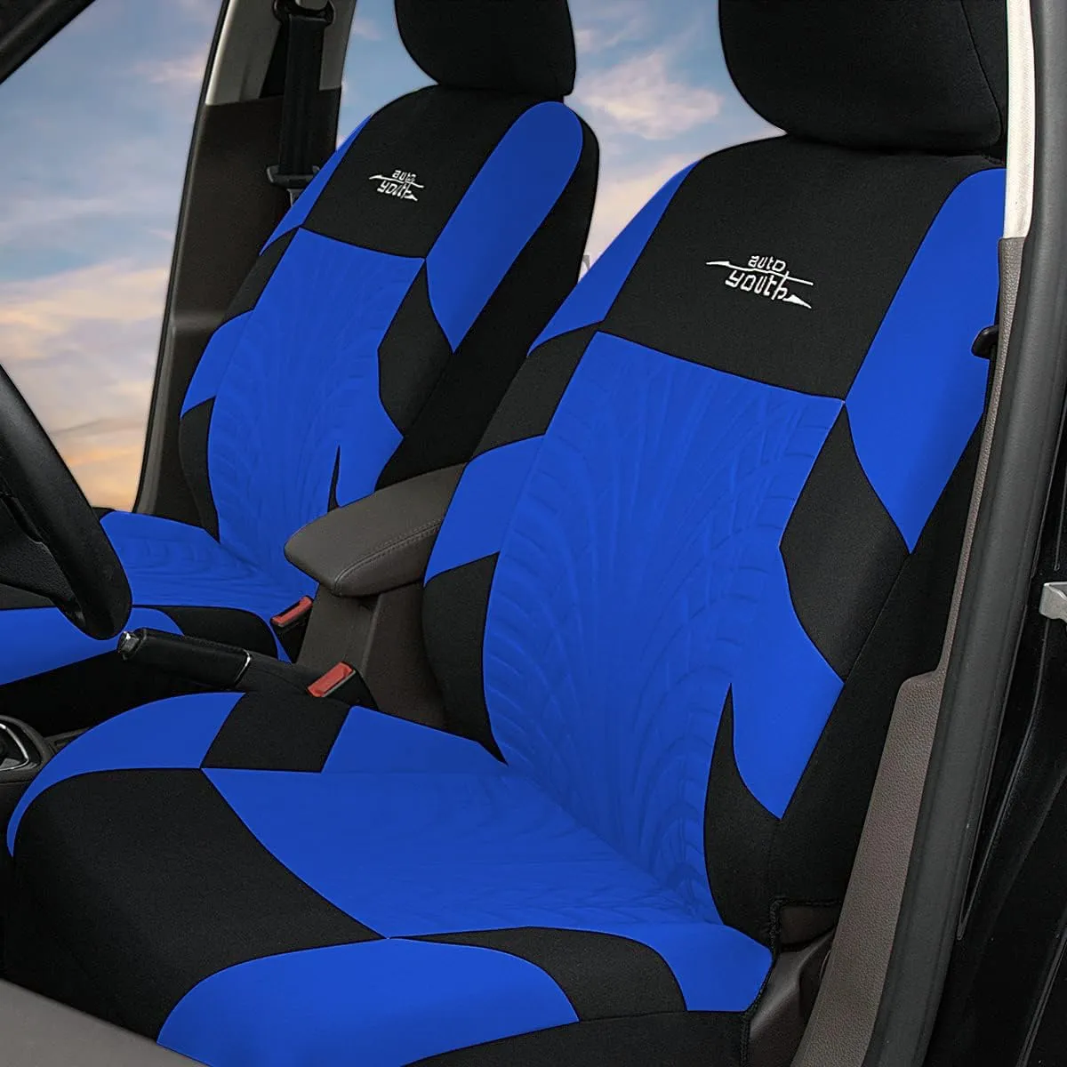 AUTOYOUTH Car Seat Covers for Front Seats, Breathable and Washable Bucket Seat Covers for Cars, Truck, SUV, Vans Airbag Compatible Automotive Interior Covers, Blue…
