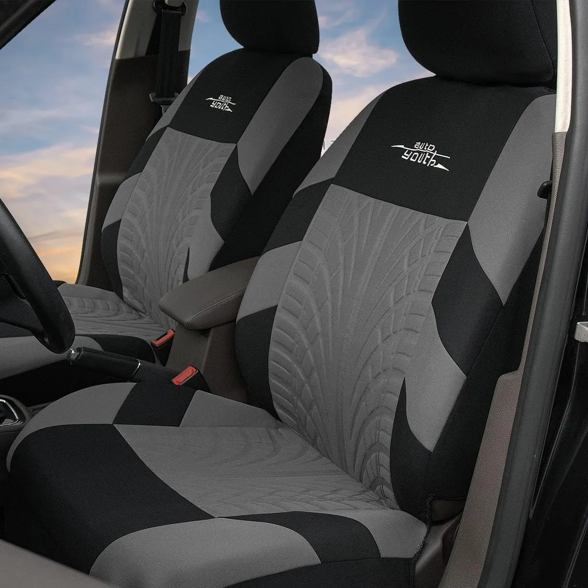AUTOYOUTH Car Seat Covers for Front Seats, Breathable and Washable Bucket Seat Covers for Cars, Truck, SUV, Vans Airbag Compatible Automotive Interior Covers, Gray…