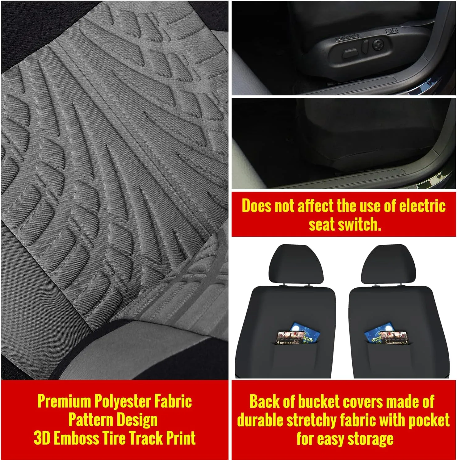 AUTOYOUTH Car Seat Covers for Front Seats, Breathable and Washable Bucket Seat Covers for Cars, Truck, SUV, Vans Airbag Compatible Automotive Interior Covers, Gray…