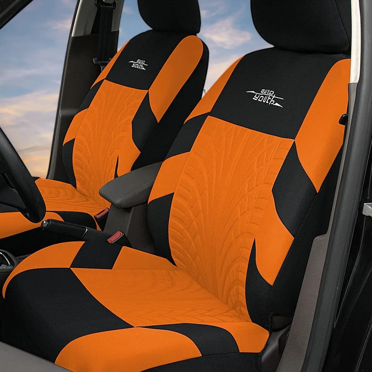 AUTOYOUTH Car Seat Covers for Front Seats, Breathable and Washable Bucket Seat Covers for Cars, Truck, SUV, Vans Airbag Compatible Automotive Interior Covers, Orange…