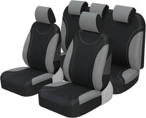 AUTOYOUTH Car Seat Covers Full Set Gray, Front Bucket Seat Cover with Split Bench for Women Full Set Protectors Universal Fit- 9pcs