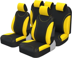 AUTOYOUTH Car Seat Covers Full Set Yellow, Front Bucket Seat Cover with Split Bench for Women Full Set Protectors Universal Fit- 9pcs