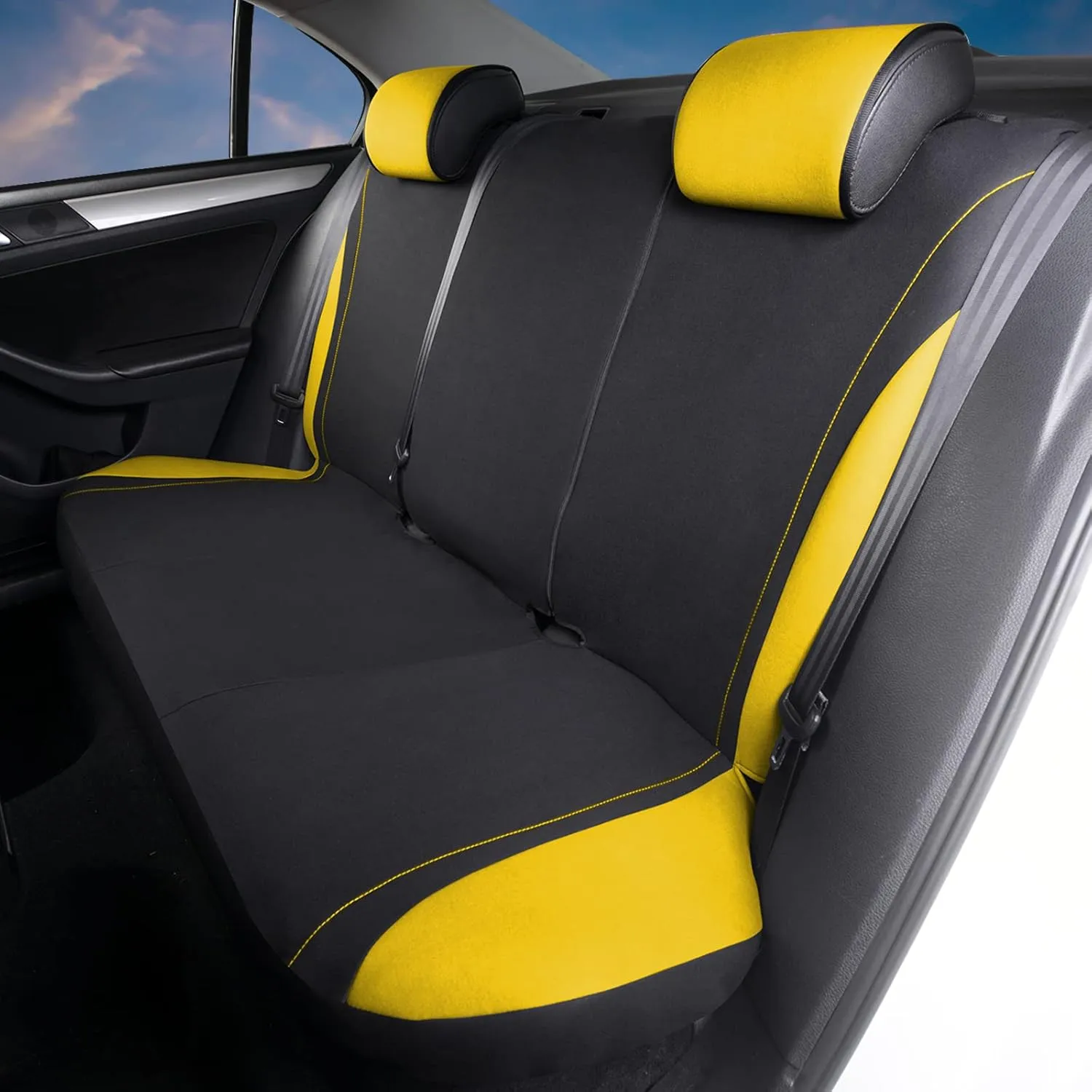 AUTOYOUTH Car Seat Covers Full Set Yellow, Front Bucket Seat Cover with Split Bench for Women Full Set Protectors Universal Fit- 9pcs