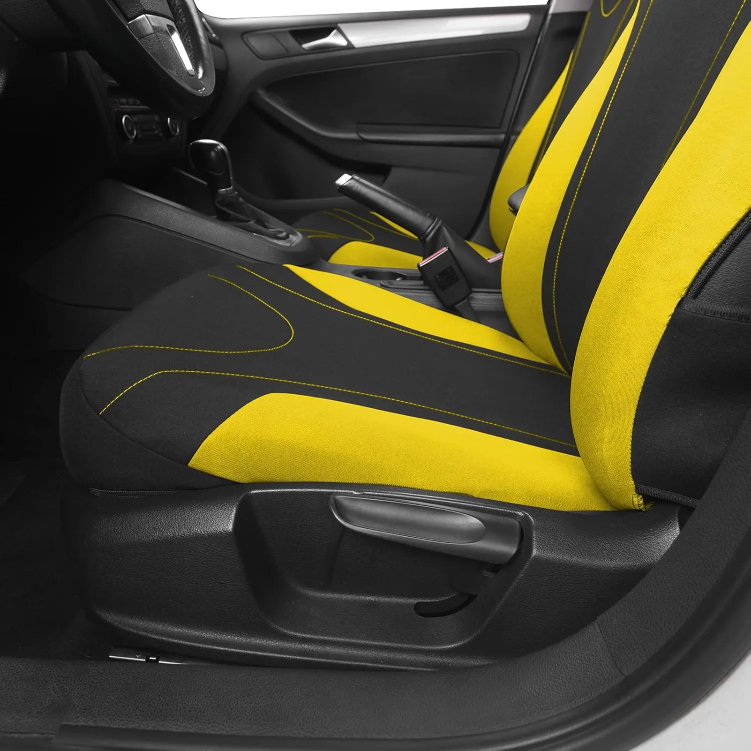 AUTOYOUTH Car Seat Covers Full Set Yellow, Front Bucket Seat Cover with Split Bench for Women Full Set Protectors Universal Fit- 9pcs