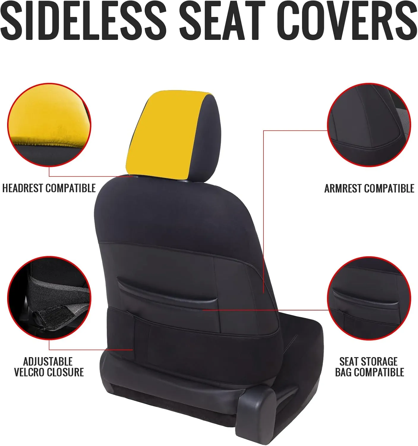 AUTOYOUTH Car Seat Covers Full Set Yellow, Front Bucket Seat Cover with Split Bench for Women Full Set Protectors Universal Fit- 9pcs